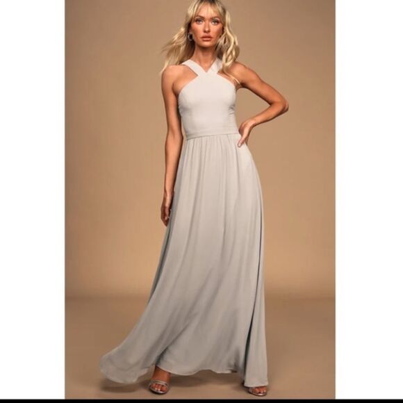 Lulus Air Of Romance Gray Maxi Dress Size Small - Picture 1 of 11